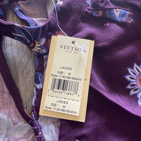 Stetson Womens Purple Floral Long Sleeve Blouse Top Keyhole - Picture 3 of 8